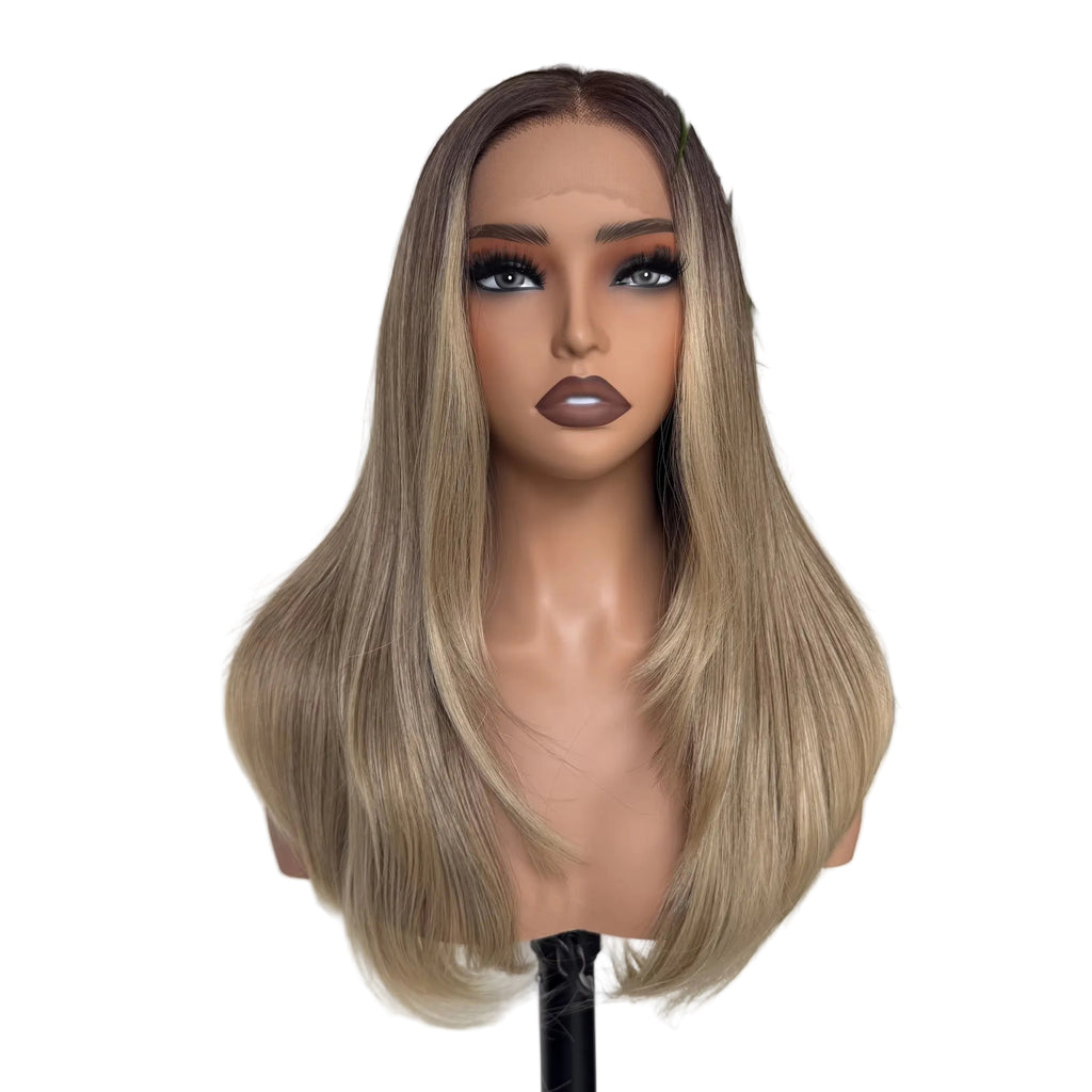 Layered Blonde with Dark Roots