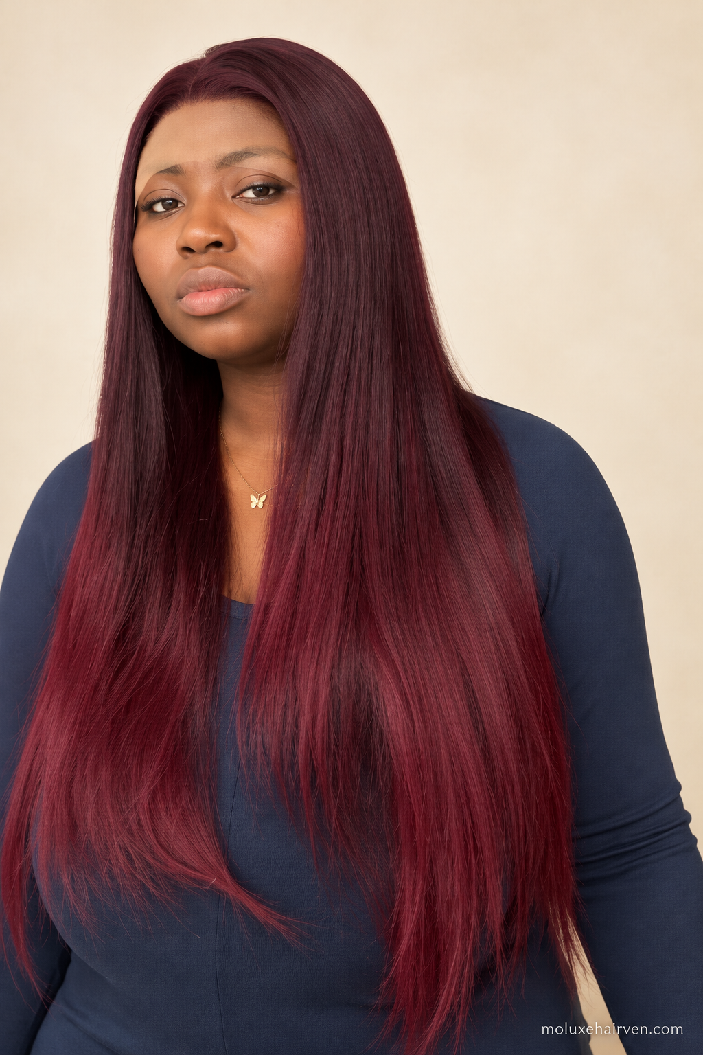 Lush Straight Wig (Burgundy Ombré)