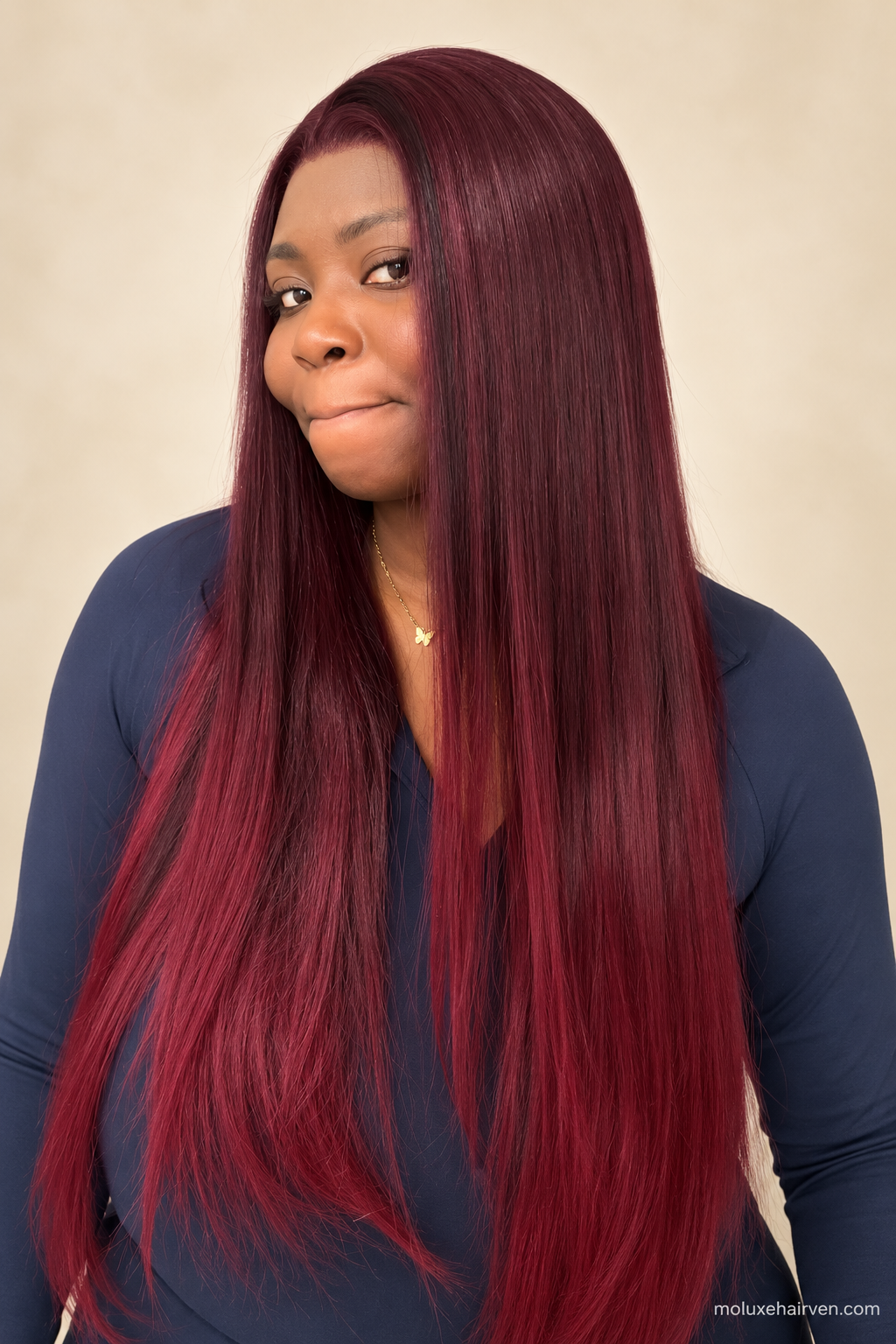 Lush Straight Wig (Burgundy Ombré)